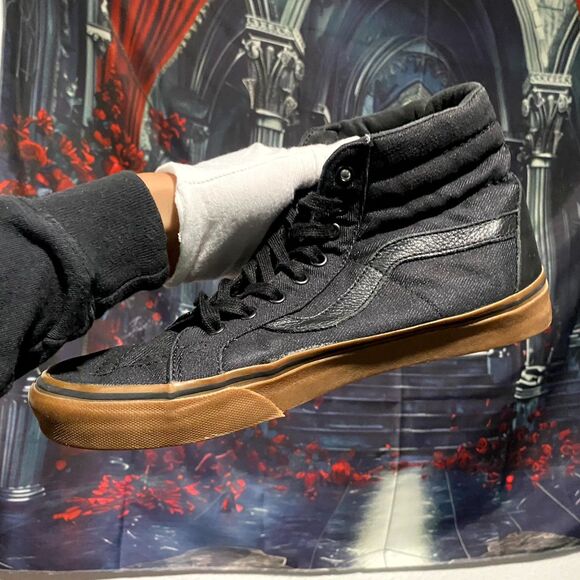 Vans Sk8-Hi Reissue Unisex M9.5/W11 Black Canvas Athletic Skate Sneaker Shoes - Picture 2 of 6